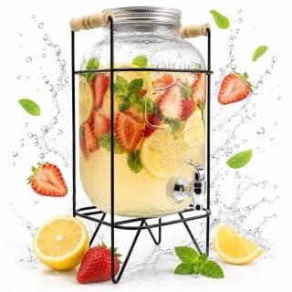 Słój szklany z kranikiem 3,3 L z czarnym stojakiem do lemoniady napojów wody Tragar
