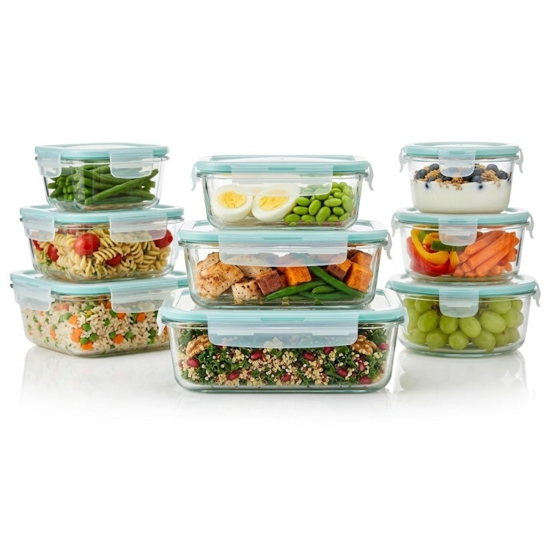 Pojemniki szklane zestaw 9 sztuk lunchbox GierekHoff Corio do przechowywania żaroodporne hermetyczne GH 1110