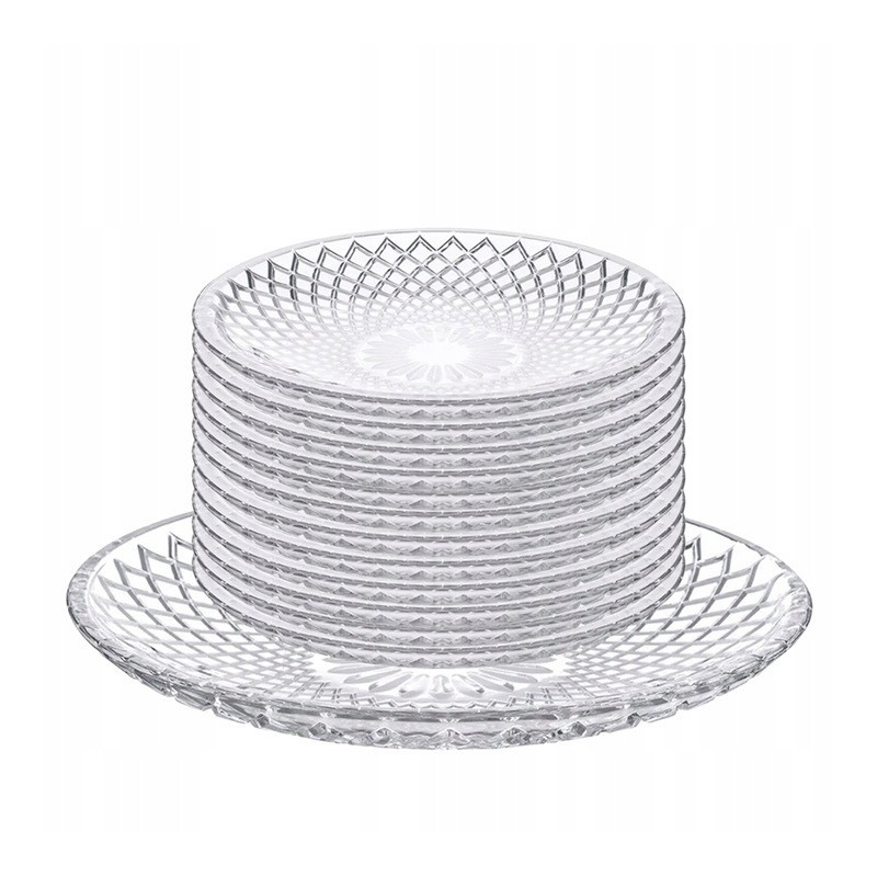 Talerzyki deserowe 15 cm i patera 25 cm szklane GierekHoff Solari zestaw 13 sztuk spodek na ciasto deser