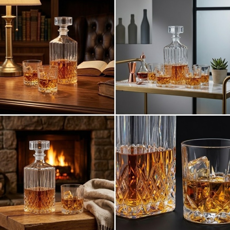 Zestaw do whisky karafka szklana 850 ml i 6 grubych szklanek 280 ml GierekHoff Royal Diamond