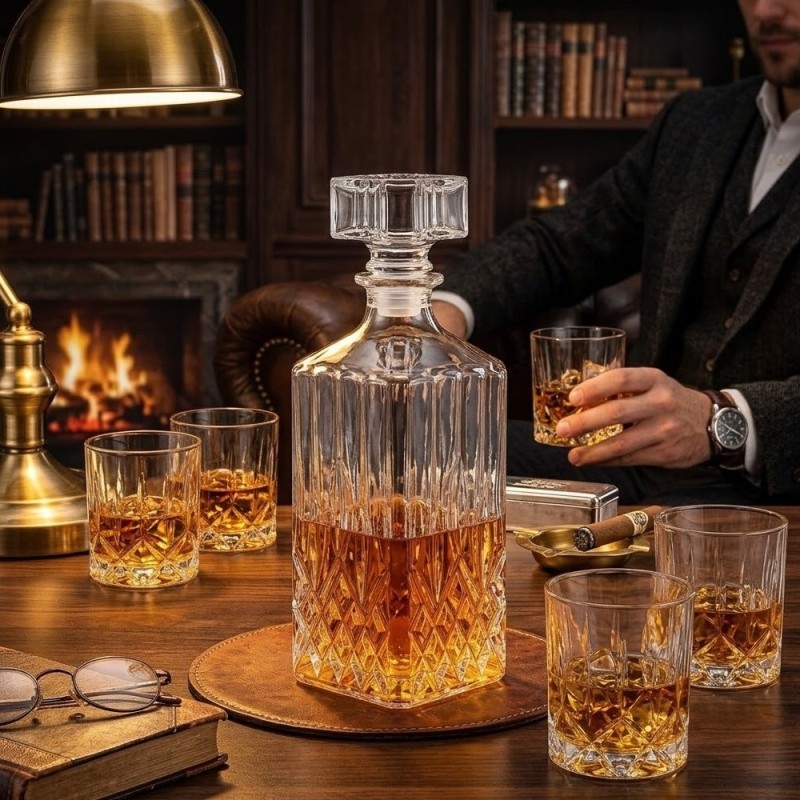 Zestaw do whisky karafka szklana 850 ml i 6 grubych szklanek 280 ml GierekHoff Royal Diamond