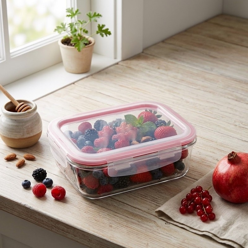 Szklany pojemnik 1520 ml na żywność jedzenie Gierekhoff pudełko z pokrywką lunchbox prostokątny hermetyczny