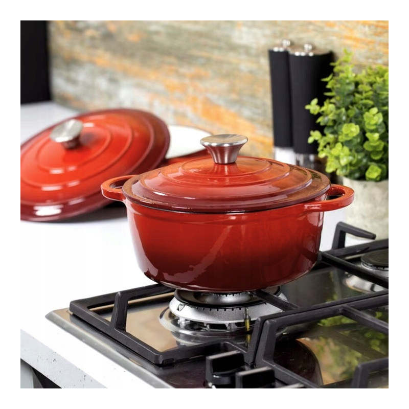 Garnek żeliwny emaliowany 4 L GierekHoff Żeliwna Tradycja kociołek czerwony 22 cm GH 6003