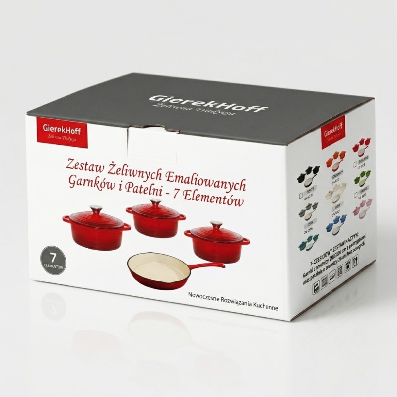 Zestaw garnków 20/22/24 cm i patelnia 25 cm żeliwne emaliowane GierekHoff Żeliwna Tradycja ciężkie niebieskie GH 6025