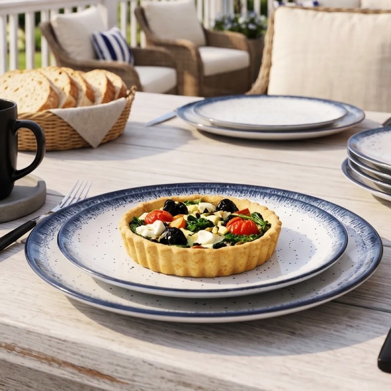 Serwis obiadowy porcelana 18 elementów Atom Hello Blue talerze dla 6 osób granatowe nakrapiane