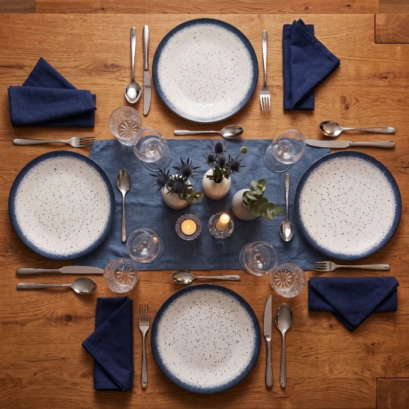 Serwis obiadowy porcelana 18 elementów Atom Hello Blue talerze dla 6 osób granatowe nakrapiane