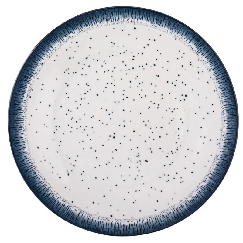 Serwis obiadowy porcelana 18 elementów Atom Hello Blue talerze dla 6 osób granatowe nakrapiane