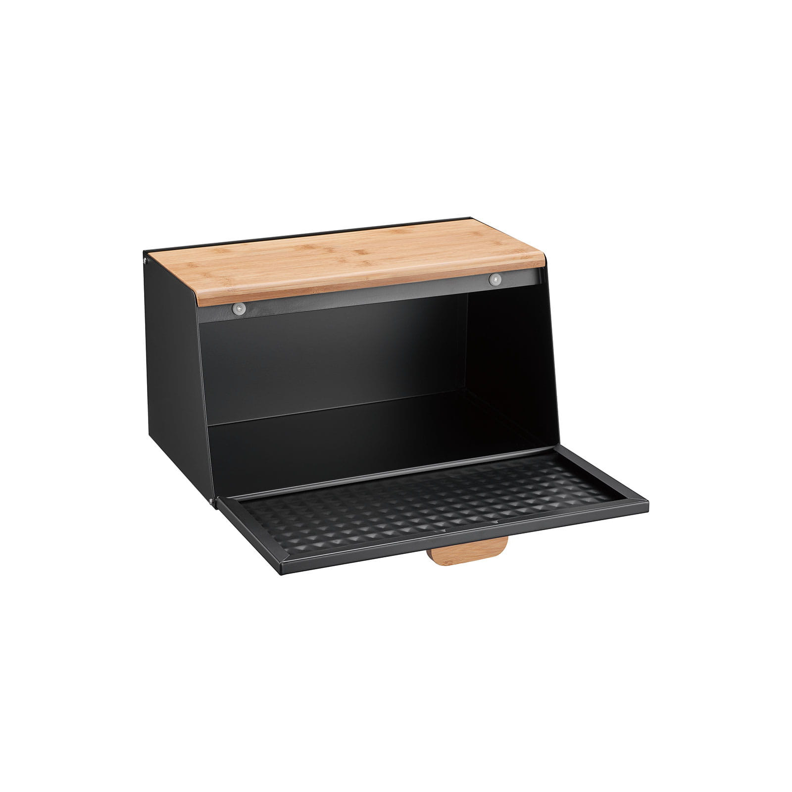 KLAUSBERG KB-7467 Portapane In Legno E Acciaio INOX - Contenitore Per Pane Con Doppia Apertura, Design Moderno, 21,5x35,5x20 Cm, Colore Nero/Legno Chiaro