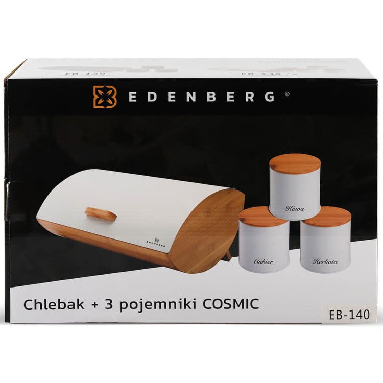 Chlebak drewniany Edenberg EB 140 biały pojemnik na pieczywo metalowa pokrywa w zestawie z pojemnikami Chlebak drewniany Edenberg EB 140 biały pojemnik na pieczywo metalowa pokrywa w zestawie z pojemnikami